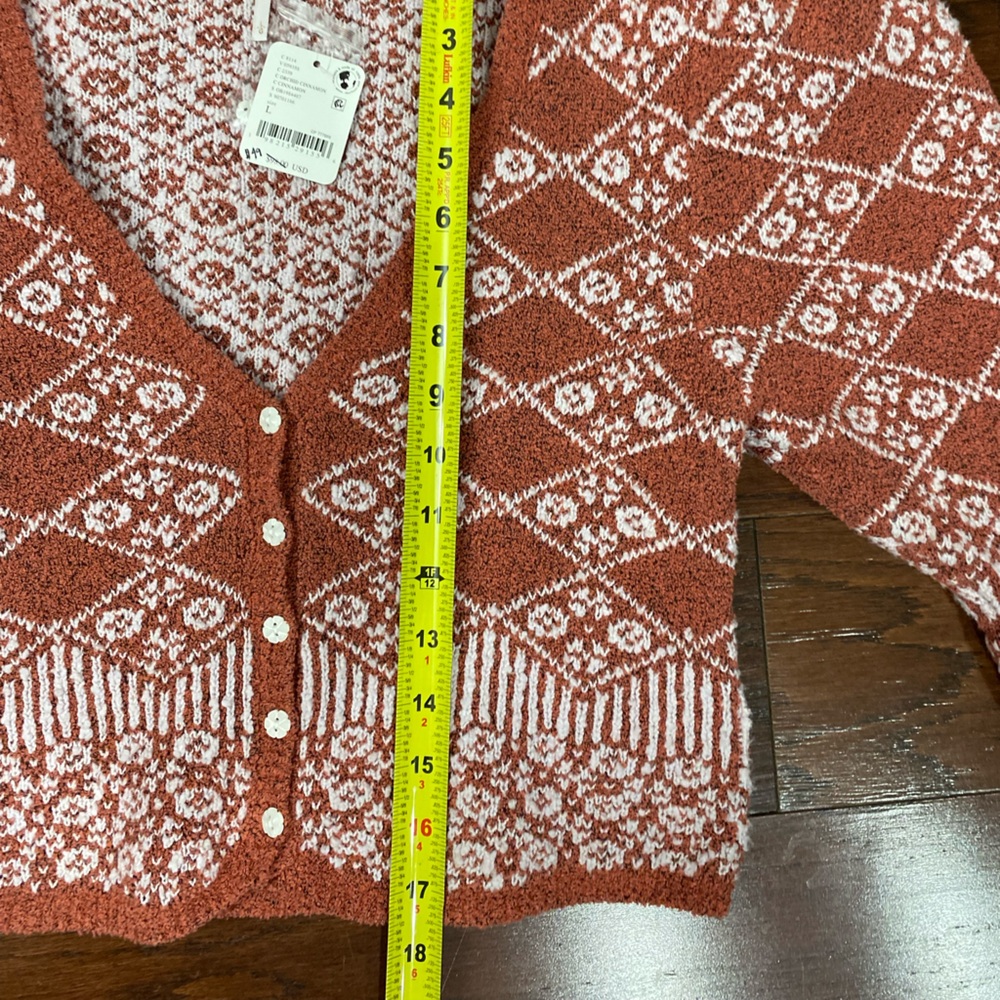 NWT New Free People Geo Floral Cropped Cardigan in Terracotta Large - Picture 8 of 11
